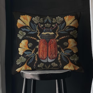 Beetle Entomology Pillowcase for Dark Academia Decor  - Scarab Insect Pillow Cover