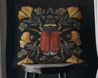 Beetle Entomology Pillowcase for Dark Academia Decor  - Scarab Insect Pillow Cover
