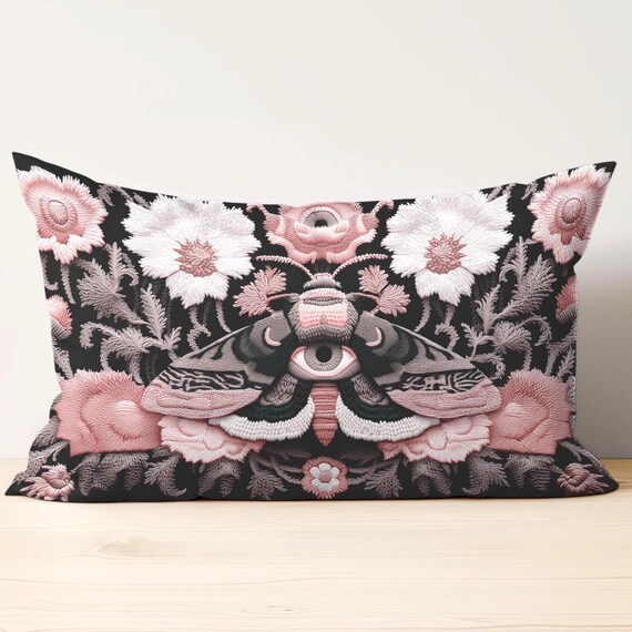 Moth Eye Lumbar Pillow, Gothic Cottagecore Decor