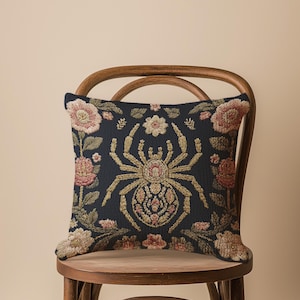 Woven Spider Pillow, Botanical Gothic Tapestry Cushion