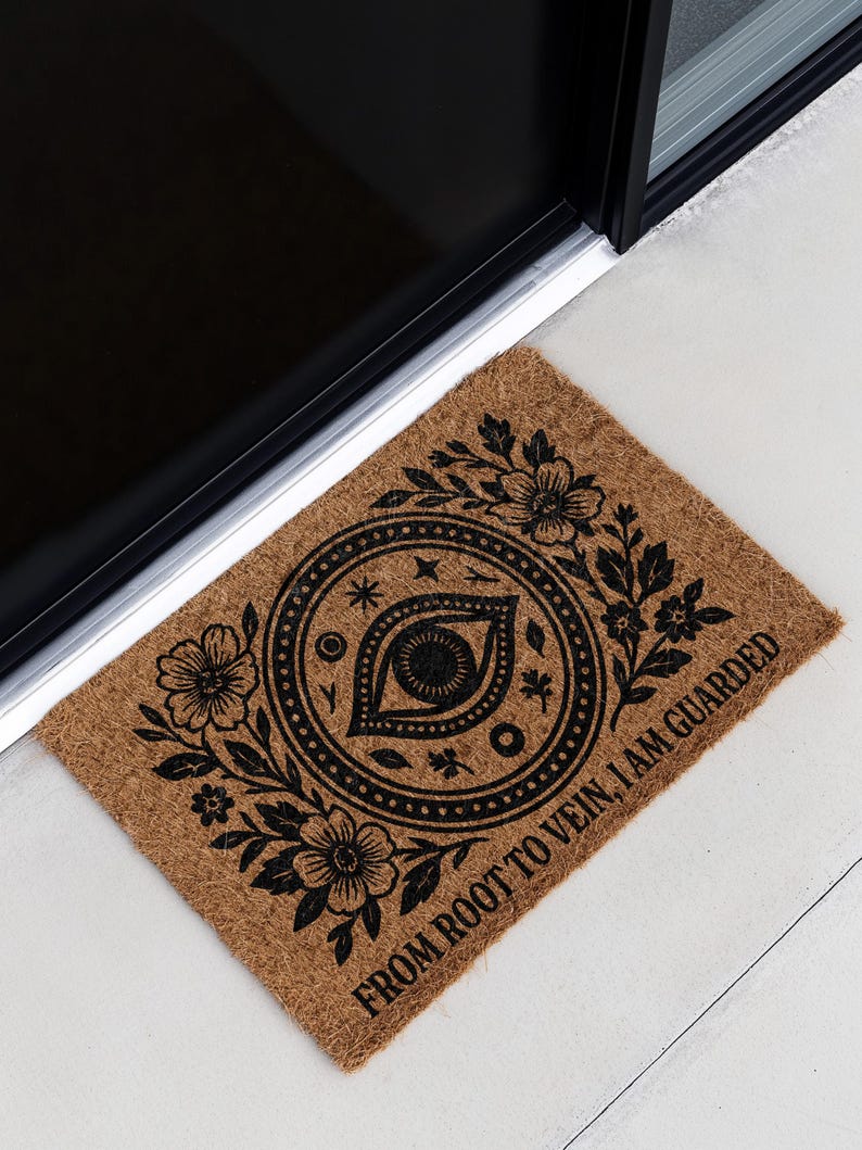 Protection Rune Doormat Evil Eye Coir Doormat for Witches, Rooted Protection Mat With Botanical ...