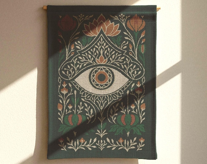 Evil Eye Protection Gothic Wall Hanging Tapestry, Vintage Victorian Art and Dark Academia Decor