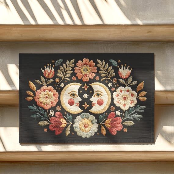 Witchy Moon Welcome Mat: Mystical Eye & Floral Porch Decor