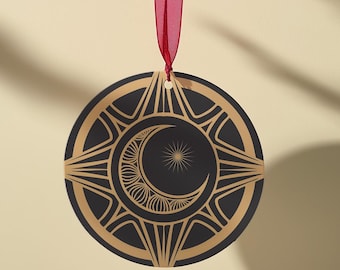 Art Deco Moon Ornament: Celestial Yule Decor, Dark Academia Gift