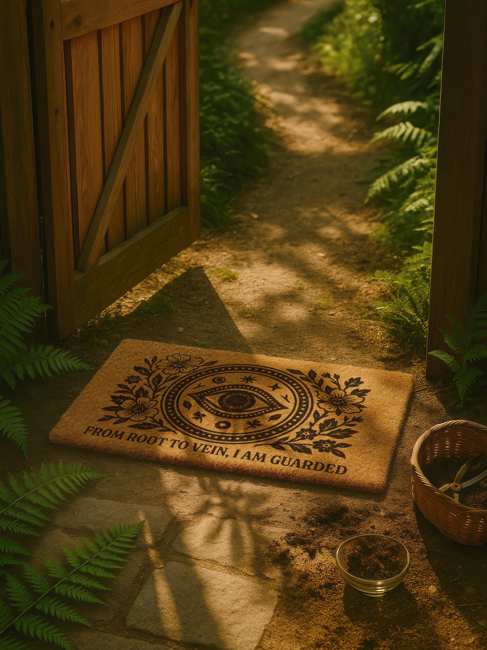 Protection Rune Doormat Evil Eye Coir Doormat for Witches, Rooted Protection Mat With Botanical ...