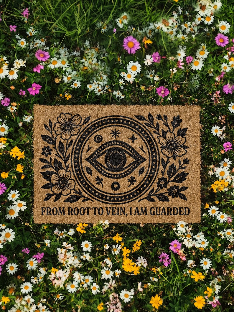 Protection Rune Doormat Evil Eye Coir Doormat for Witches, Rooted Protection Mat With Botanical ...