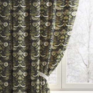 Mystical Moth Blackout Curtain: Green Gothic Cottagecore Window Panel