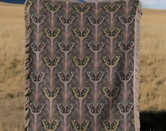 Moth Woven Throw Blanket: Gothic Dark Academia Decor