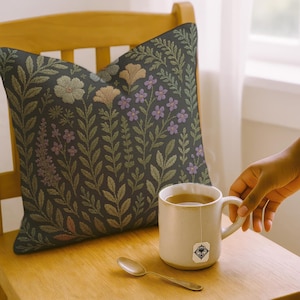 Botanical Garden Woven Pillow, Floral Tapestry Pillow for Whimsigoth Decor & Nature Home Accents, Garden Gifts for Her