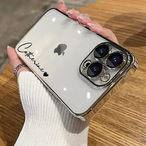Coque personnalisée avec nom pour iPhone 16 15 14 13 12 11 Pro Max - Coque luxe personnalisée avec placage transparent - iPhone 14 Pro Max, iPhone 15+