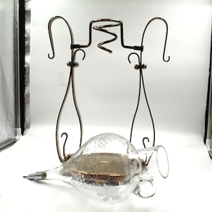 Vintage Etched Glass Wine Aerator Decanter with Silver Plate Grape Vine Stand