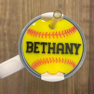 Personalized Softball or Baseball Tumbler Topper – Custom Name for 20oz, 30oz, & 40oz Stanley Tumblers