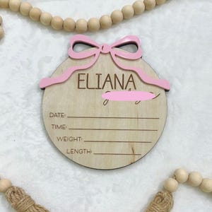 Birth Announcement Sign | Bow Baby Announcement Sign With Birth Stats | Baby Girl Birth Announcement | Personalized Baby Name Sign