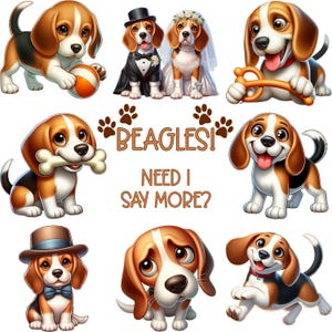 55 Beagles Clipart PNG and SVG Sublimation Bundle Digital Download - Dog Images - Pet Designs - Cute Dog Graphics - Commercial and POD Use