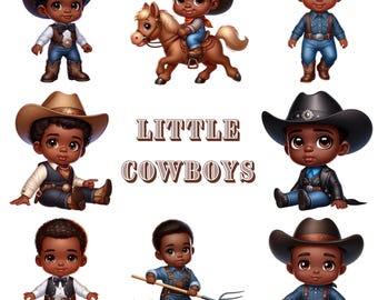 Little Black Cowboys Clipart Bundle: Western PNG Images (Commercial Use, Digital Download