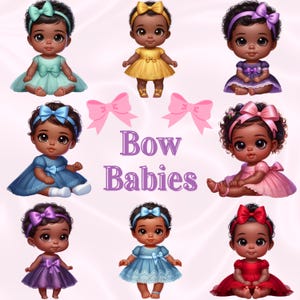 24 Bow Babies PNG Clipart Sublimazione Bundle Download Digitale - Immagine di bambina nera - Grafica di bambina afroamericana - Uso commerciale