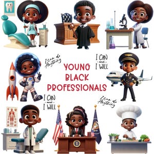 Black Children Professionals PNG Clipart Sublimation Bundle - Afro Career Images (Commercial Use) (Digital Download)