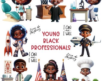 Black Children Professionals PNG Clipart Sublimation Bundle - Afro Career Images (Commercial Use) (Digital Download)