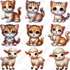 This is 9 of the 70 baby farm animals included in this PNG sublimation bundle digital download including 6 kittens, and 3 lambs.