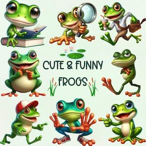 45 grenouilles mignonnes et drôles Clipart PNG Sublimation Bundle en téléchargement numérique - Images de crapaud - Clipart grenouille tropicale - usage Commercial