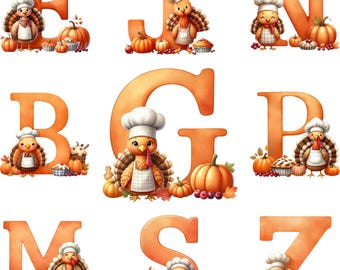 Thanksgiving Alphabet PNG Clipart and Sublimation bundle - Autumn Letters (Commercial Use) (Digital Download)