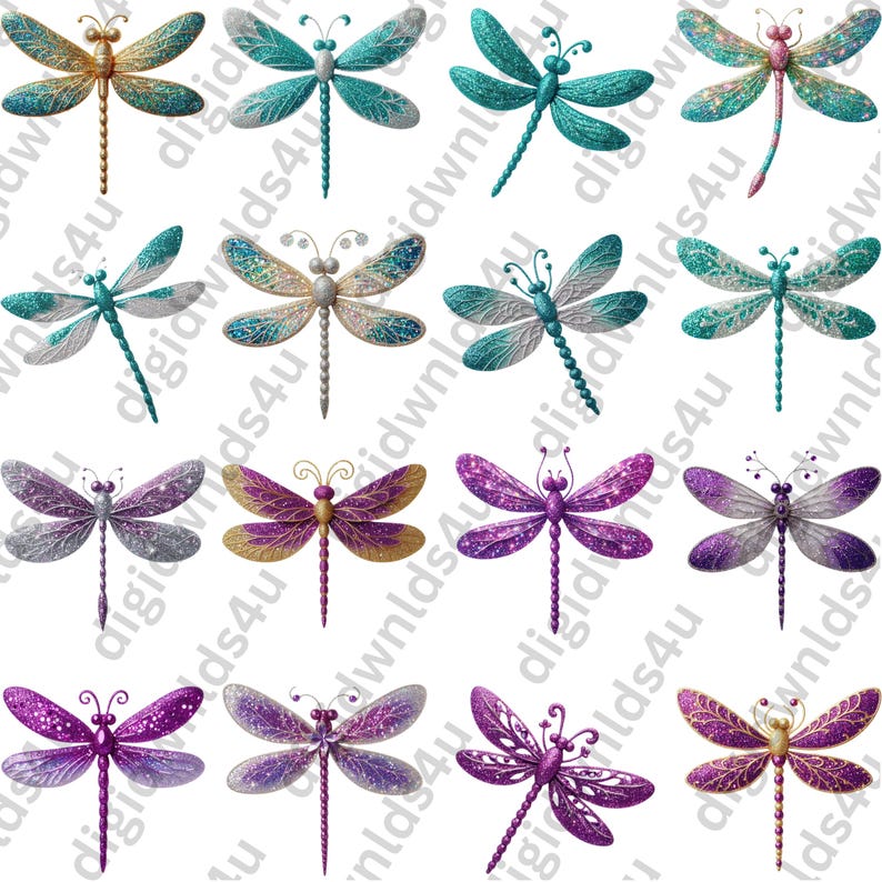 95 Glitter Dragonflies Clipart PNG and SVG Sublimation Bundle Digital ...
