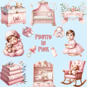 Pink Baby Watercolor Clipart Bundle: PNG Files for Sublimation (Digital Download