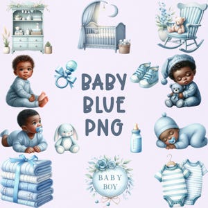 Baby Blue Clipart Bundle: African American Baby Boy PNG Graphics (Commercial Use, Digital Download