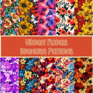 30 Vibrant Florals Seamless Patterns PNG Sublimation Bundle Digital Download - Colorful Flower Designs - Commercial and Print on Demand Use