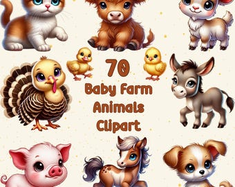 Baby Farm Animal Clipart Bundle: Nursery Art PNG Images (Digital Download, Commercial Use, 5000x5000px)