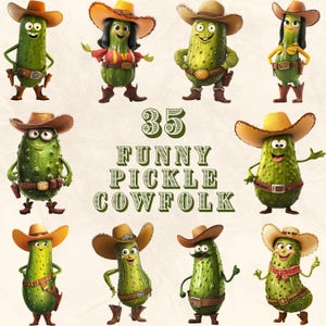 35 divertenti clipart PNG di cowboy sottaceto con download digitale - Immagini di cowboy e cowgirl sottaceto - Uso commerciale e POD