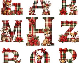 Christmas Plaid Alphabet PNG Clipart and Sublimation Bundle (Commercial Use) (Digital Download)
