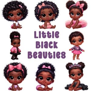 30 Little Black Beauties Clipart PNG Sublimation Bundle Digital Download - Black Baby and Toddler Girl Images - Commercial Use