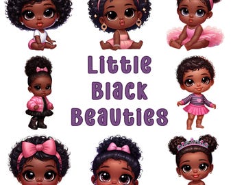 Black Baby Girl Clipart and Sublimation Bundle: PNG Images for Commercial Use (Digital Download)