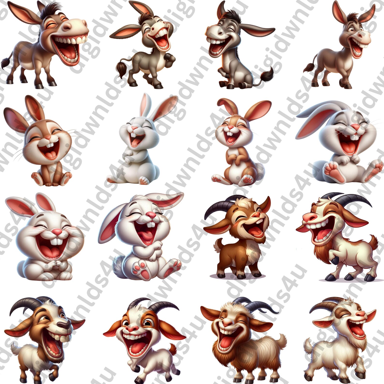 Funny Farm Animals Clipart Bundle: PNG Files for Sublimation (digital ...