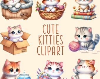 Kittens Clipart Bundle – Feline PNG Designs, Commercial Use (Digital Download