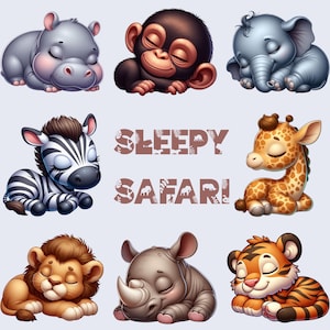 Sleepy Safari Animal Clipart Bundle: PNG Images for Commercial Use (Digital Download