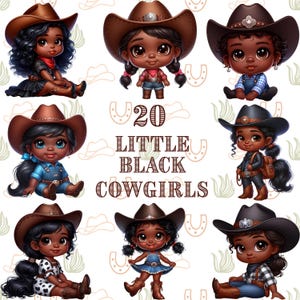 20 Little Black Cowgirls clipart PNG en SVG sublimatie digitale download - Black Girl Images - Western motief - commercieel en POD gebruik