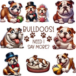 55 Bulldogs Clipart PNG and SVG Sublimation Bundle Digital Download - Dog Images - Pet Motif - Bulldog Graphics - Commercial and POD Use