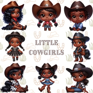Little Black Cowgirl Clipart: Western PNG Images for Sublimation (Digital Download)