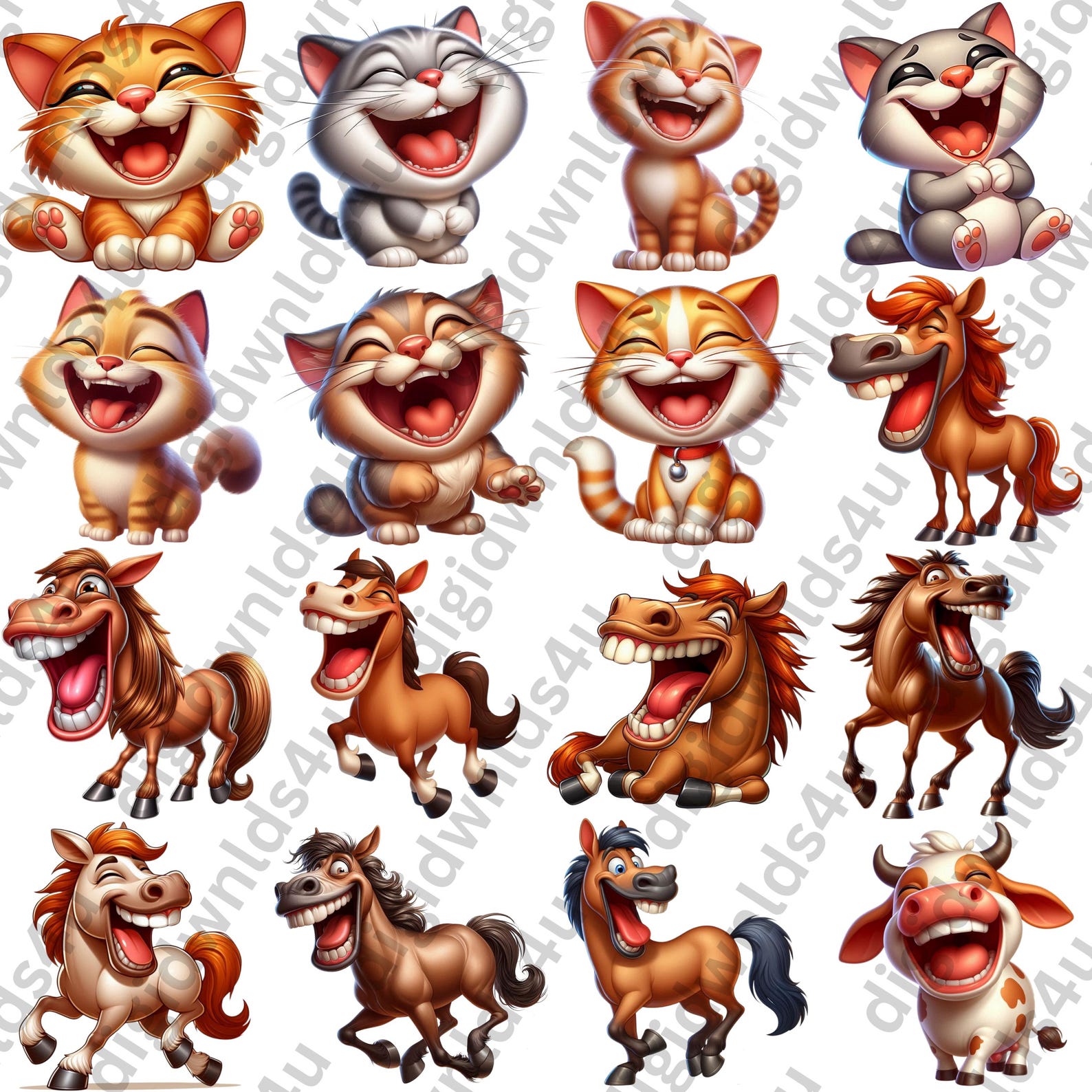Funny Farm Animals Clipart Bundle: PNG Files for Sublimation (digital ...