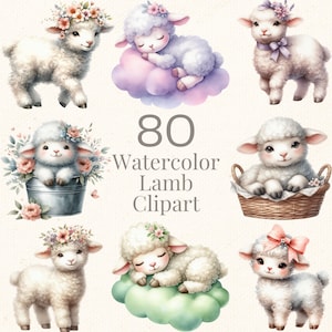 Aquarel lam clipart PNG en SVG sublimatie downloadbundel - kinderkamer kunst - baby- en kinderkamer muur kunst decor - babyshower uitnodigingen