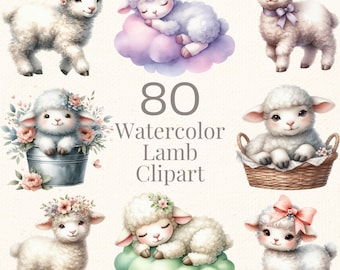 Watercolor Lamb Clipart Bundle: Nursery Art PNG Images (Commercial Use, Digital Download