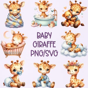 75 aquarel babygiraf clipart PNG en SVG sublimatie bundel digitale download - kinderkamer kunst - babygiraf beelden - commercieel gebruik