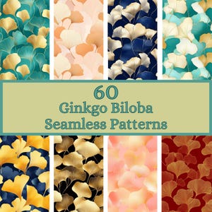 Ginkgo Biloba Seamless Patterns: Leafy Print Designs (PNG Digital Download)