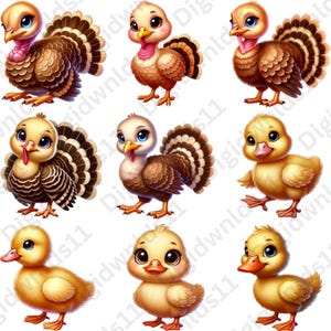 This is 9 of the 70 baby farm animals included in this PNG sublimation bundle digital download including 5 turkeys and 4 ducks.