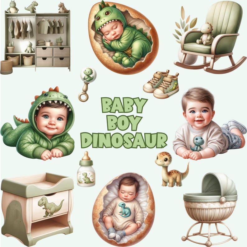 Baby Boy Dinosaur PNG Clipart and Sublimation - Shower Bundle (digital ...
