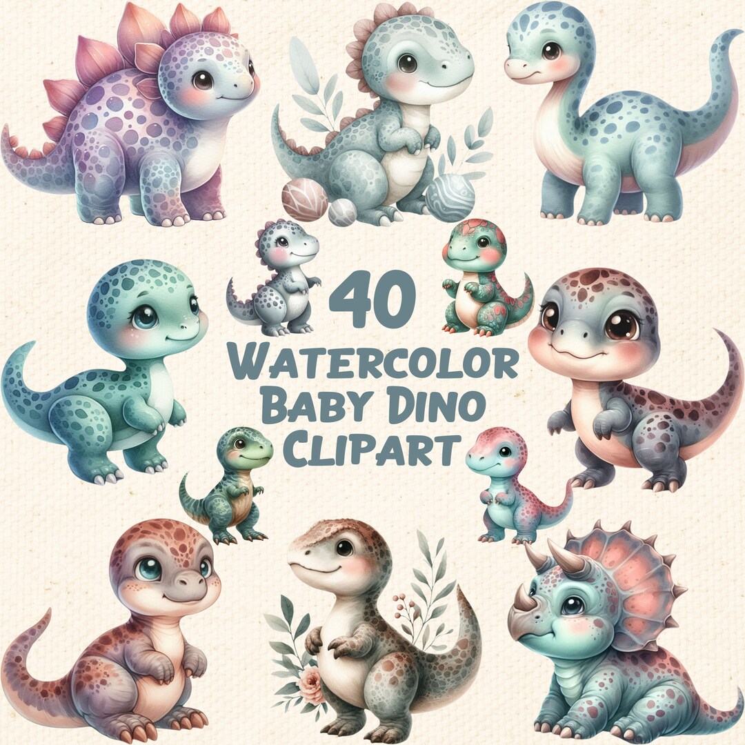Watercolor Baby Dino Clipart Bundle: PNG Designs (digital Download) - Etsy