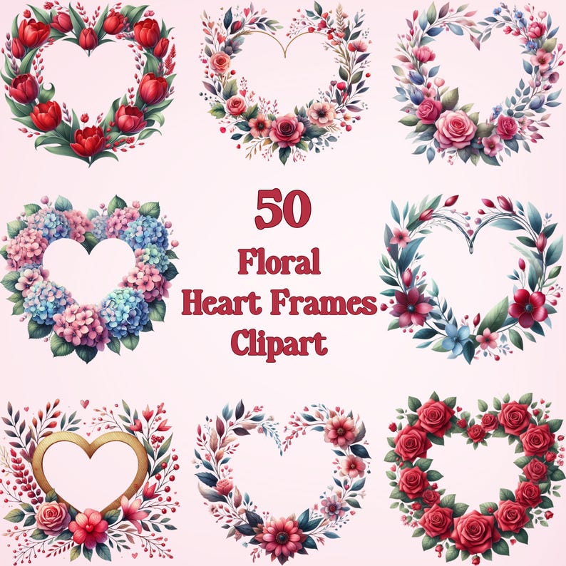 Floral Heart Frames PNG Clipart and Sublimation Bundle - Valentine's ...