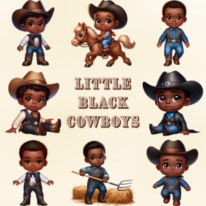 40 Little Black Cowboys PNG Clipart sublimatiebundel digitale download - African American Cowboys - western motief - commercieel gebruik